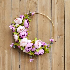 Spring Wreath for Front Door, Purple Peony Wreath, Lavender Wreath, Hoop Wreath, Peony Wreath for Front Door image 2