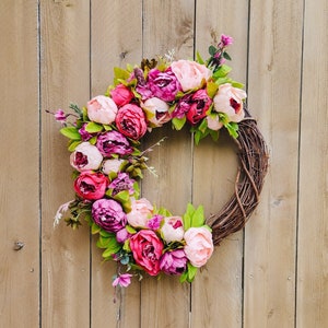 Pink Peony Wreath, Spring Peony Wreath, Pink Spring Wreath, Peony Wreath for Front Door, Spring Summer Wreath, Seasonal Wreath image 1