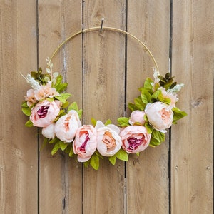 Peony Hoop Wreath, Pink Hoop Wreath, Hoop Wreath for Spring, Hoop Decor