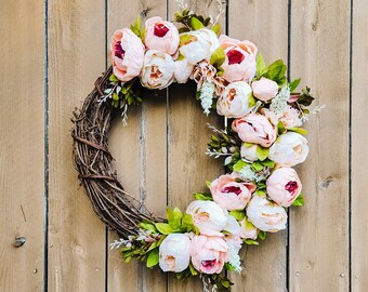 Spring Wreaths for Front Door,  Peony Wreath, Wreath for Front Door