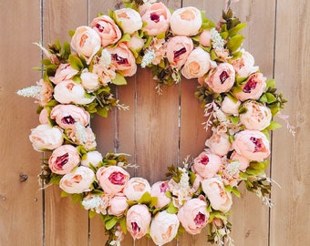 Pink Peony Wreath, Spring Peony Wreath, Pink Spring Wreath, Peony Wreath for Front Door, Spring Summer Wreath, Seasonal Wreath