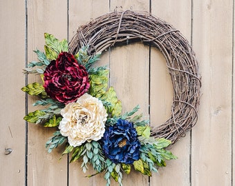 Patriotic Wreath, 4th of July Wreath, Red White and Blue Wreath, Spring Wreath, Front Door Wreath, Memorial Day Wreath, Patriotic Decor