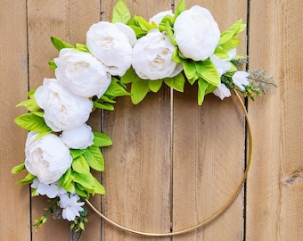 White Spring Wreath, White Peony Wreath, White and Green Modern Wreath, Hoop Wreath, White Spring Wreath, Peony Wreath