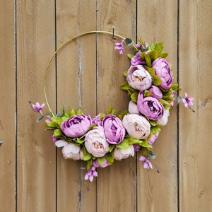 Spring Wreath for Front Door, Purple Peony Wreath, Lavender Wreath, Hoop Wreath, Peony Wreath for Front Door image 1