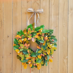 Fall Magnolia Wreath, Fall Farmhouse Wreath, Autumn Wreath, Fall Front Porch Wreath Add Bow