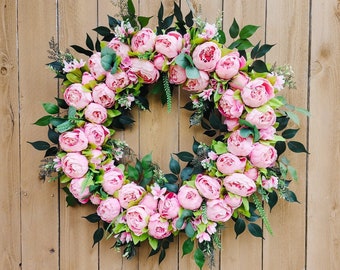 Personalized Wreath, CHOOSE YOUR COLOR Peony Wreath, Spring Peony Wreath, Peony Wreath for Front Door