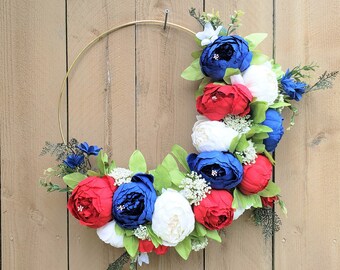 Patriotic Wreath, 4th of July Wreath, Red White and Blue Wreath, Spring Wreath, Front Door Wreath, Memorial Day Wreath, Patriotic Decor