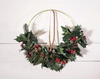 Christmas Greenery Wreath, Vintage Christmas Hoop Wreath, Minimalist Wreath, Vintage Christmas, Nordic Wreath, Christmas Vintage Decor