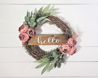 Personalized  Wreath, Peony Wreath, Spring Peony Wreath, Pink Spring Wreath, Peony Wreath for Front Door, Spring Summer Wreath