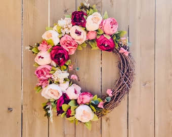 Peony Wreath, Spring Peony Wreath, Pink Peony Wreath, Peony Wreath for Front Door, Spring Wreath, Pink Spring Wreath, Summer Wreath