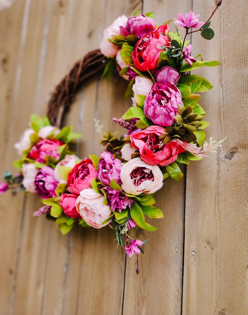 Pink Peony Wreath, Spring Peony Wreath, Pink Spring Wreath, Peony Wreath for Front Door, Spring Summer Wreath, Seasonal Wreath image 8