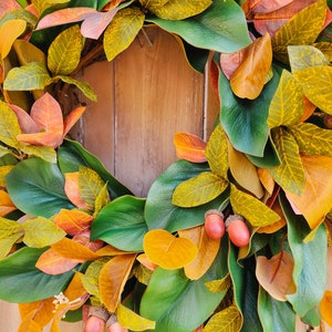 Fall Magnolia Wreath, Fall Farmhouse Wreath, Autumn Wreath, Fall Front Porch Wreath image 8