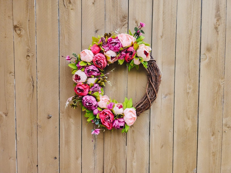 Pink Peony Wreath, Spring Peony Wreath, Pink Spring Wreath, Peony Wreath for Front Door, Spring Summer Wreath, Seasonal Wreath image 1