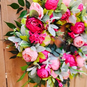 Summer Peony Wreath, Pink Wreath for Front Door, Lambs Ear Wreath image 6