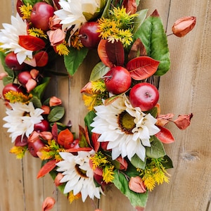 Apple Wreath, Fall Sunflower Wreath, Fruit Wreath for Front Door - Etsy