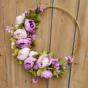 Spring Wreath for Front Door, Purple Peony Wreath, Lavender Wreath, Hoop Wreath, Peony Wreath for Front Door image 7