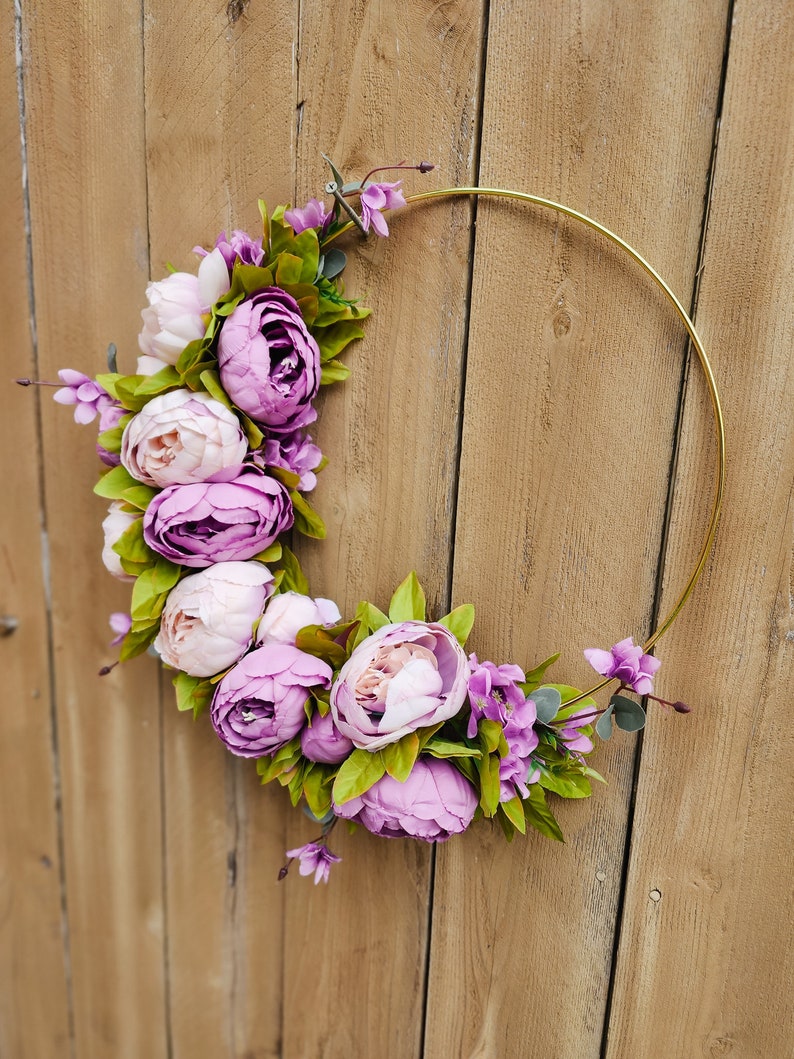 Spring Wreath for Front Door, Purple Peony Wreath, Lavender Wreath, Hoop Wreath, Peony Wreath for Front Door image 7