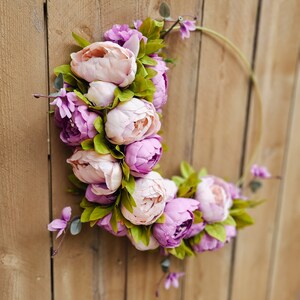 Spring Wreath for Front Door, Purple Peony Wreath, Lavender Wreath, Hoop Wreath, Peony Wreath for Front Door image 3