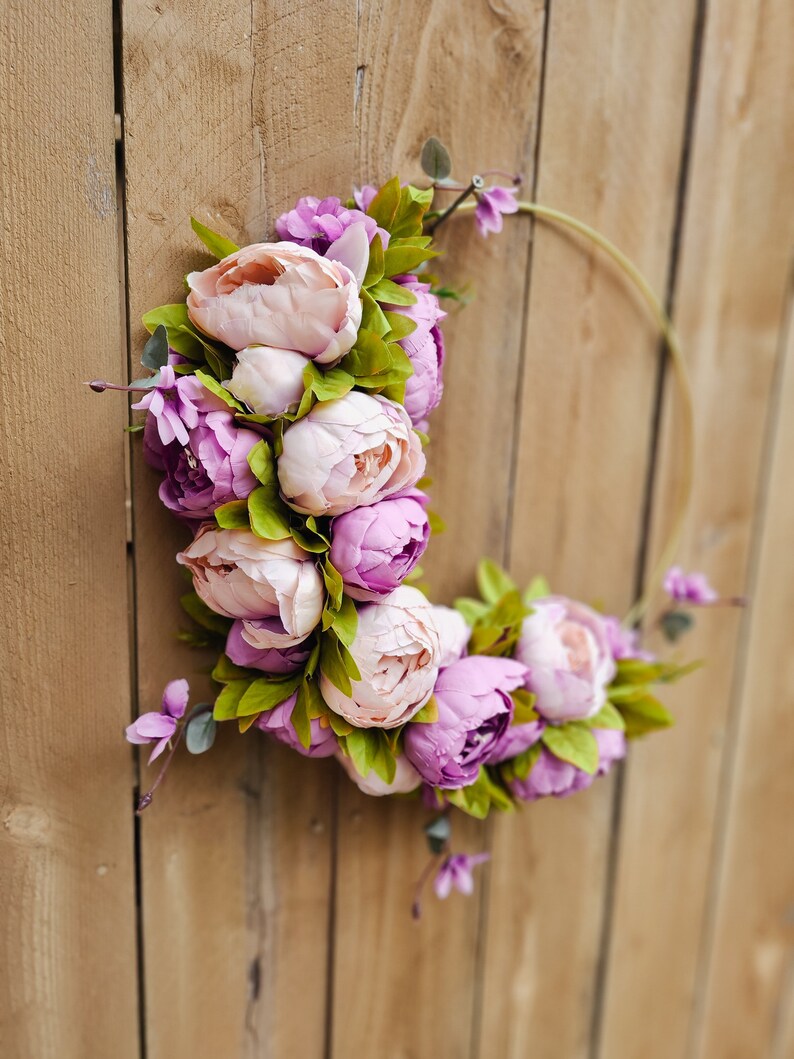 Spring Wreath for Front Door, Purple Peony Wreath, Lavender Wreath, Hoop Wreath, Peony Wreath for Front Door image 3