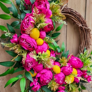 Hot Pink Peony Wreath for Summer, Lemon Wreath, Tropical Wreath image 8