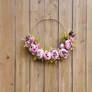 Peony Wreath, Spring Peony Wreath, Pink Modern Wreath, Hoop Wreath, Pink Spring Wreath, Peony Wreath image 2