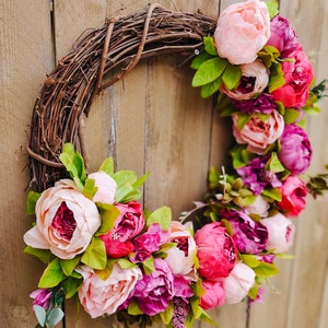 Pink Peony Wreath, Spring Peony Wreath, Pink Spring Wreath, Peony Wreath for Front Door, Spring Summer Wreath, Seasonal Wreath image 9