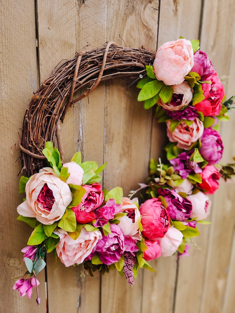 Pink Peony Wreath, Spring Peony Wreath, Pink Spring Wreath, Peony Wreath for Front Door, Spring Summer Wreath, Seasonal Wreath image 9