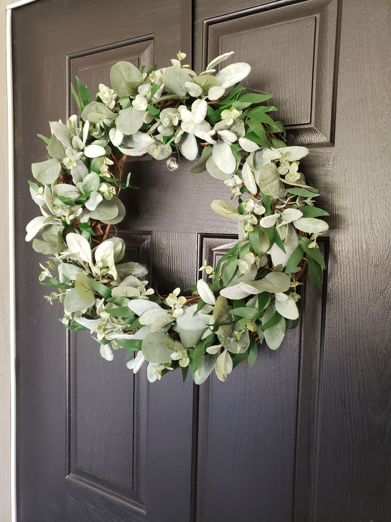 Farmhouse Wreath Green Wreath Eucalyptus Wreath Lambs Ear Etsy Canada