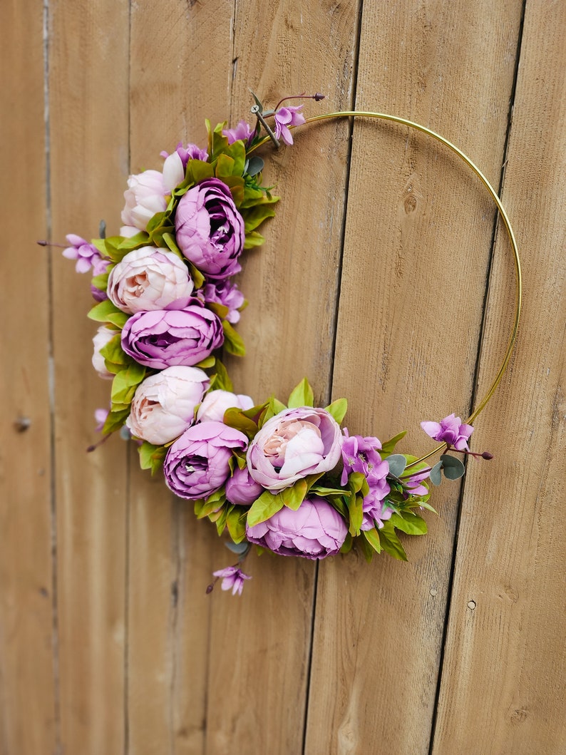 Spring Wreath for Front Door, Purple Peony Wreath, Lavender Wreath, Hoop Wreath, Peony Wreath for Front Door image 6