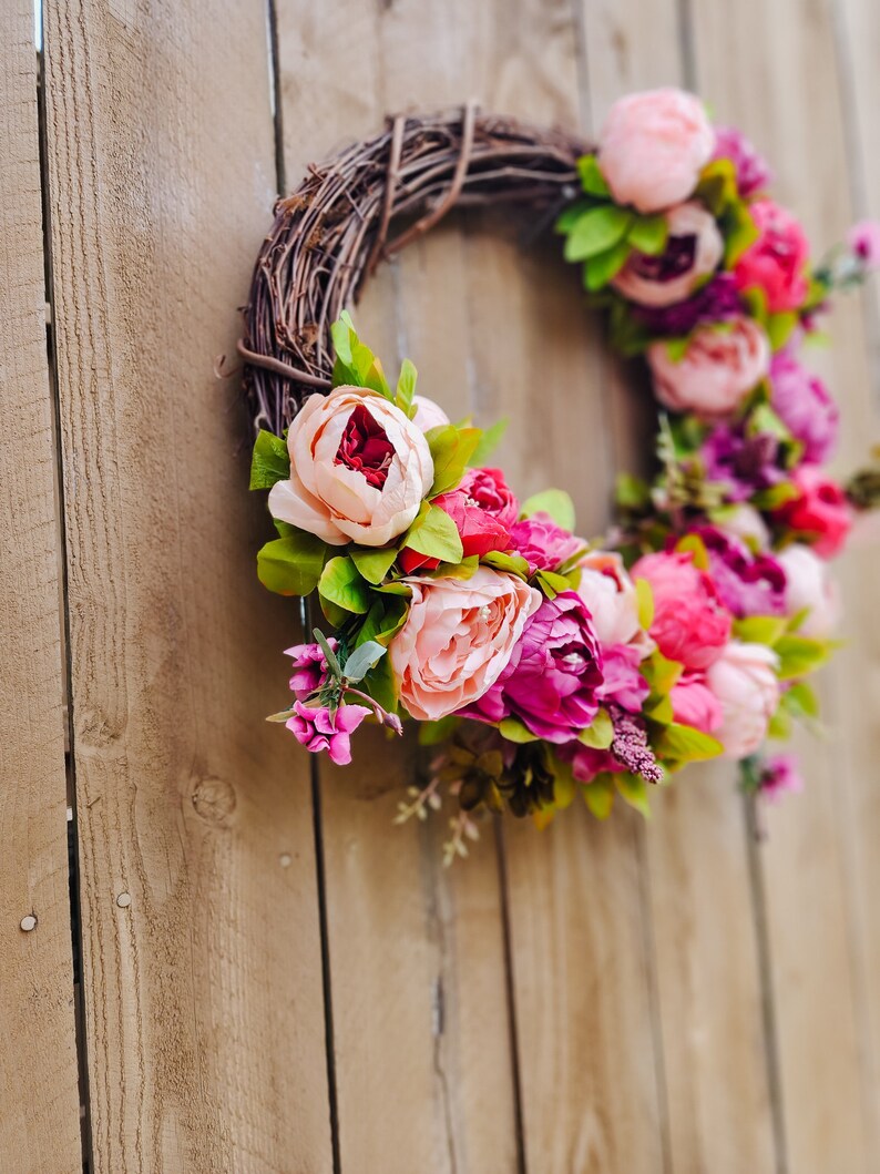 Pink Peony Wreath, Spring Peony Wreath, Pink Spring Wreath, Peony Wreath for Front Door, Spring Summer Wreath, Seasonal Wreath image 7