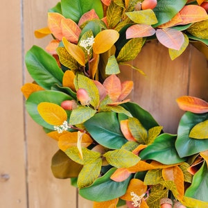 Fall Magnolia Wreath, Fall Farmhouse Wreath, Autumn Wreath, Fall Front Porch Wreath image 6