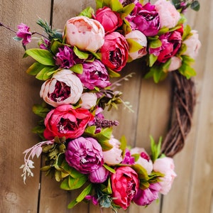 Pink Peony Wreath, Spring Peony Wreath, Pink Spring Wreath, Peony Wreath for Front Door, Spring Summer Wreath, Seasonal Wreath image 5