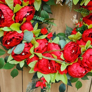 Red Wreath for Summer, Red Peony Wreath, Gift for Mom, Mother's Day Gift image 6