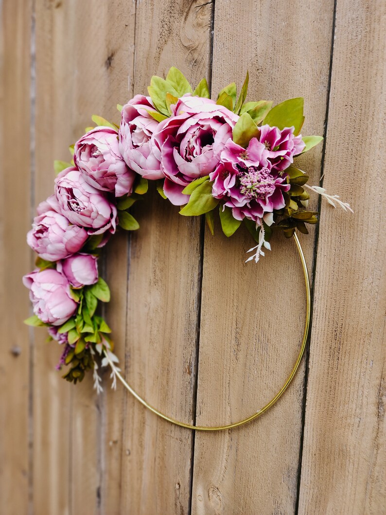 Peony Wreath, Spring Peony Wreath, Pink Modern Wreath, Hoop Wreath, Pink Spring Wreath, Peony Wreath image 6