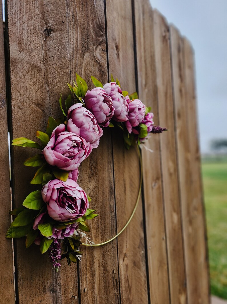 Peony Wreath, Spring Peony Wreath, Pink Modern Wreath, Hoop Wreath, Pink Spring Wreath, Peony Wreath image 5