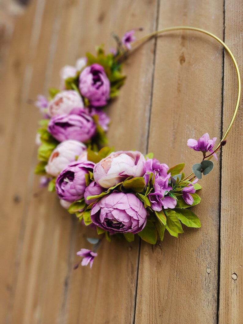 Spring Wreath for Front Door, Purple Peony Wreath, Lavender Wreath, Hoop Wreath, Peony Wreath for Front Door image 8