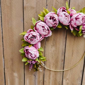 Peony Wreath, Spring Peony Wreath, Pink Modern Wreath, Hoop Wreath, Pink Spring Wreath, Peony Wreath image 4