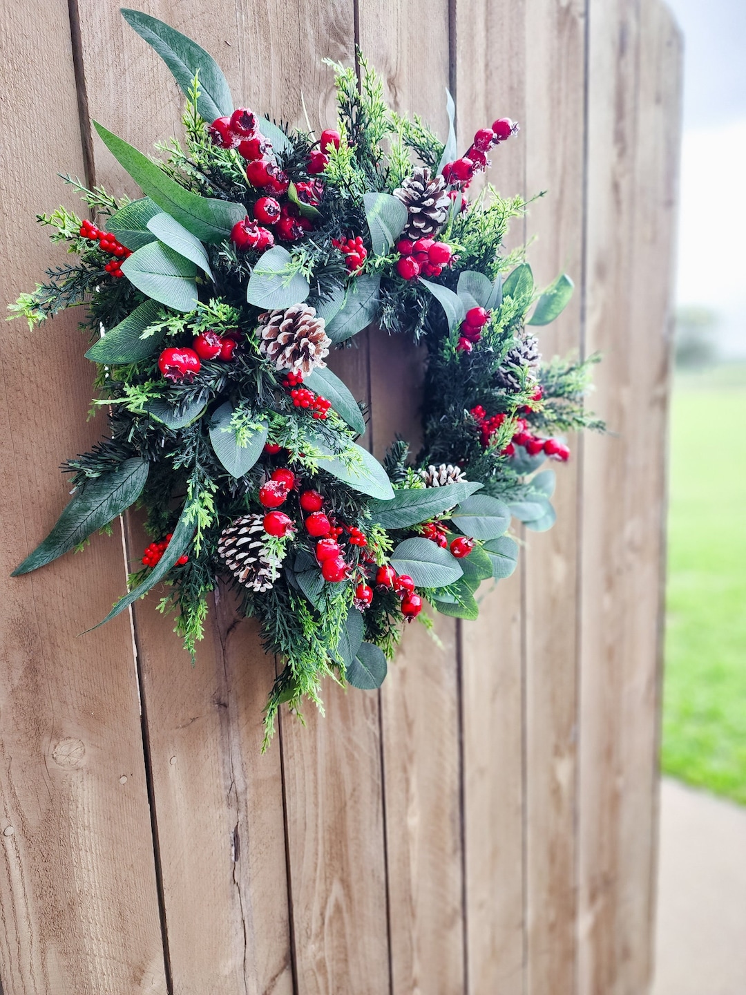 Christmas Wreath With Red Berries Holiday Wreath for Front Etsy