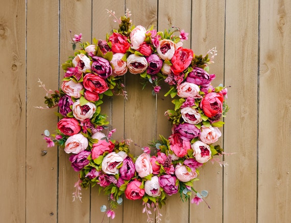 Spring Peony Wreath, Pink Spring Wreath, Peony Wreath for Front