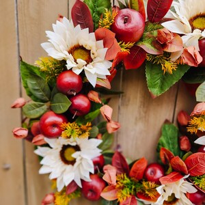 Apple Wreath, Fall Sunflower Wreath, Fruit Wreath for Front Door - Etsy