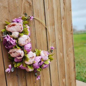 Spring Wreath for Front Door, Purple Peony Wreath, Lavender Wreath, Hoop Wreath, Peony Wreath for Front Door image 5