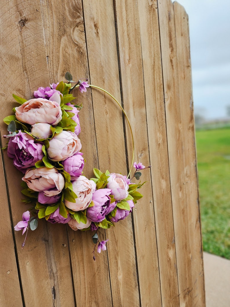 Spring Wreath for Front Door, Purple Peony Wreath, Lavender Wreath, Hoop Wreath, Peony Wreath for Front Door image 5