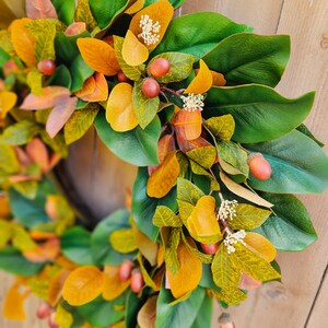 Fall Magnolia Wreath, Fall Farmhouse Wreath, Autumn Wreath, Fall Front Porch Wreath image 7