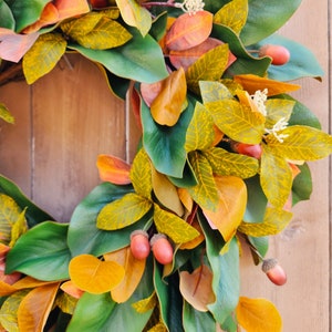 Fall Magnolia Wreath, Fall Farmhouse Wreath, Autumn Wreath, Fall Front Porch Wreath image 5