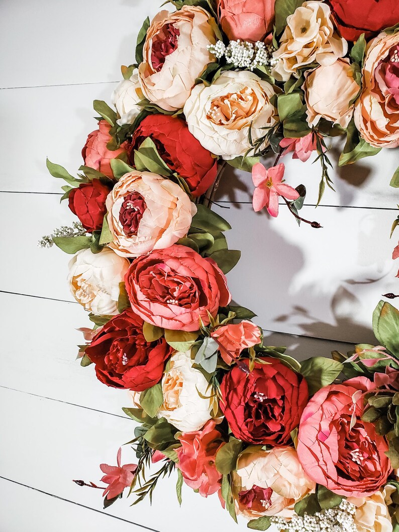 Peony Wreath Pink Peony Wreath Front Door Wreath Spring Etsy