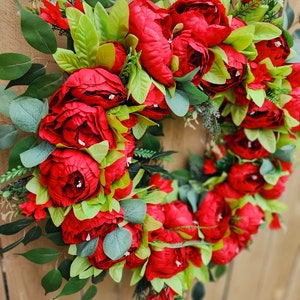 Red Wreath for Summer, Red Peony Wreath, Gift for Mom, Mother's Day Gift image 8