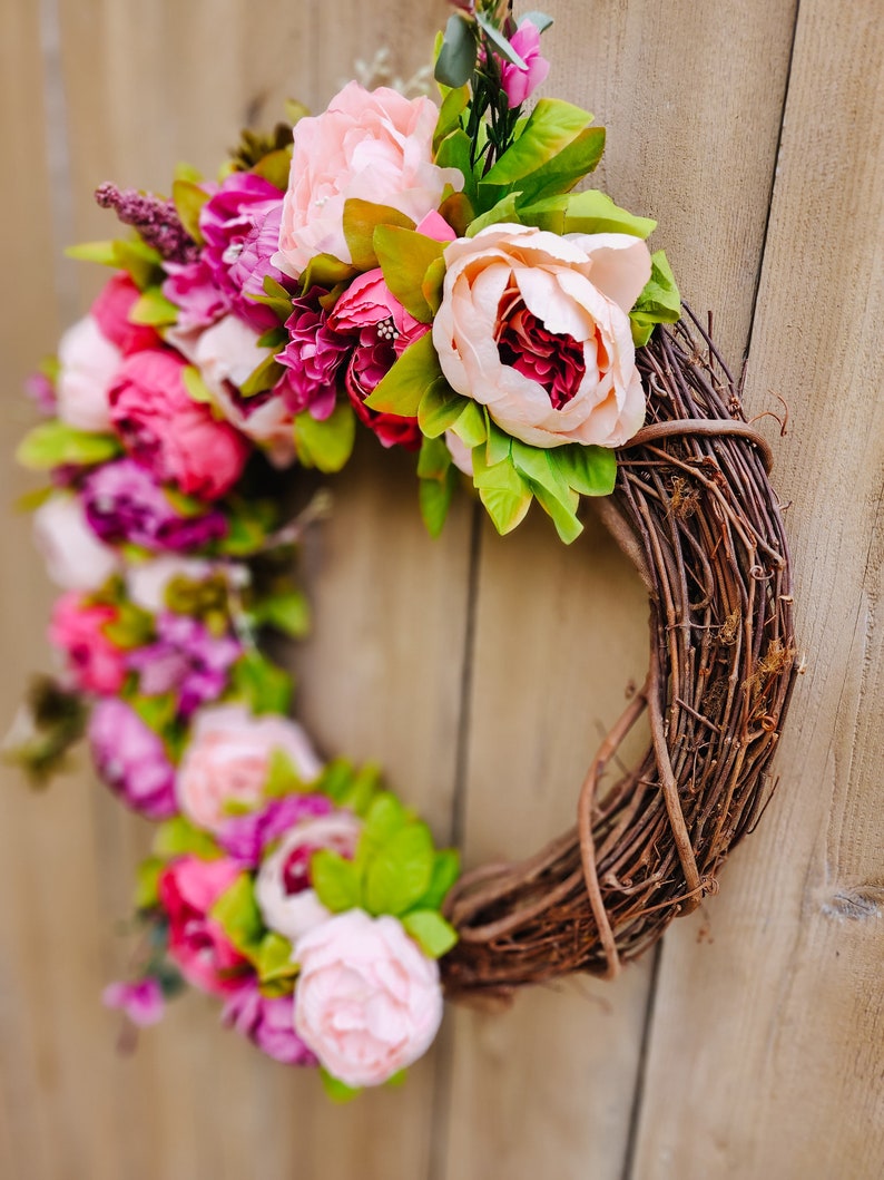 Pink Peony Wreath, Spring Peony Wreath, Pink Spring Wreath, Peony Wreath for Front Door, Spring Summer Wreath, Seasonal Wreath image 3