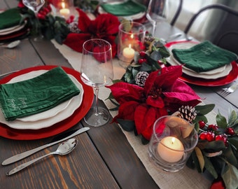 Winter Poinsettia Garland, Red and Green Garland, Garland for Christmas, Winter Garland for Dining Room Table