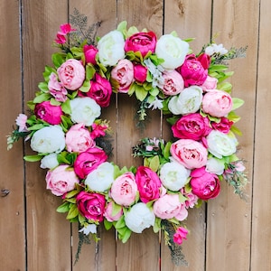 Spring Peony Wreath, Peony Wreath, Pink Wreath, Peony Wreath for Front Door, Summer Wreath, Summer Wreath, Hot Pink Wreath, Hot Pink Peony