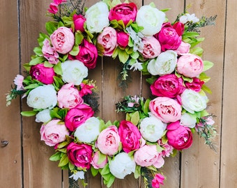 Spring Peony Wreath, Peony Wreath, Pink Wreath, Peony Wreath for Front Door, Summer Wreath, Summer Wreath, Hot Pink Wreath, Hot Pink Peony